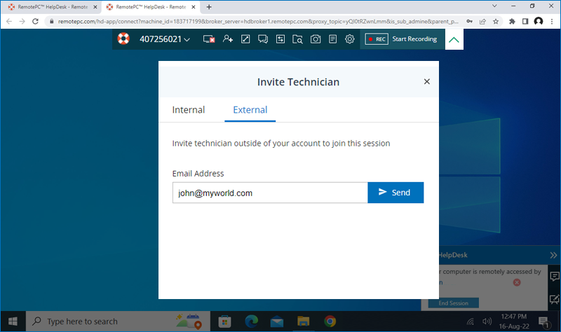 Servicio de asistencia RemotePC