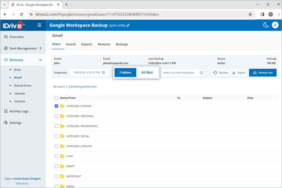 Copia de seguridad del espacio de trabajo de Google