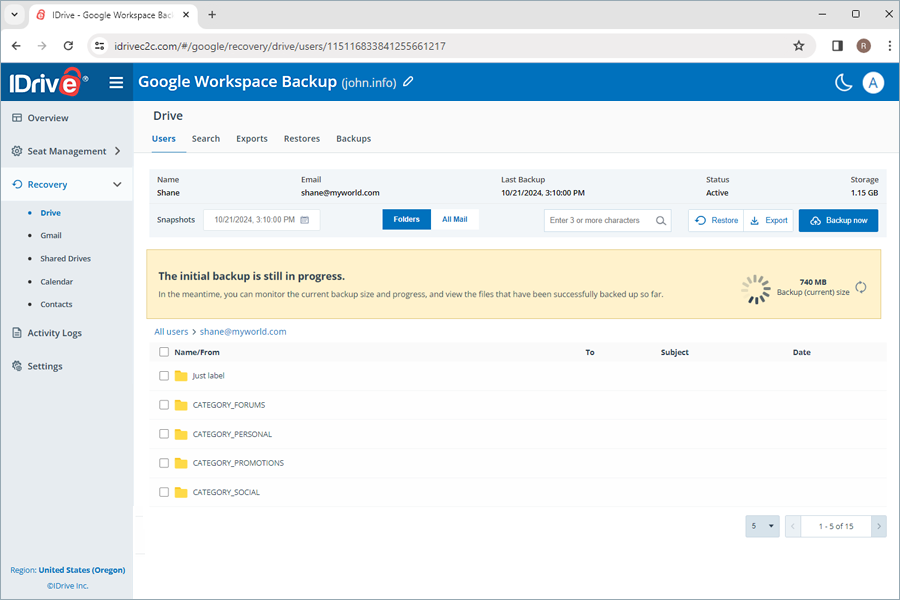 Copia de seguridad del espacio de trabajo de Google
