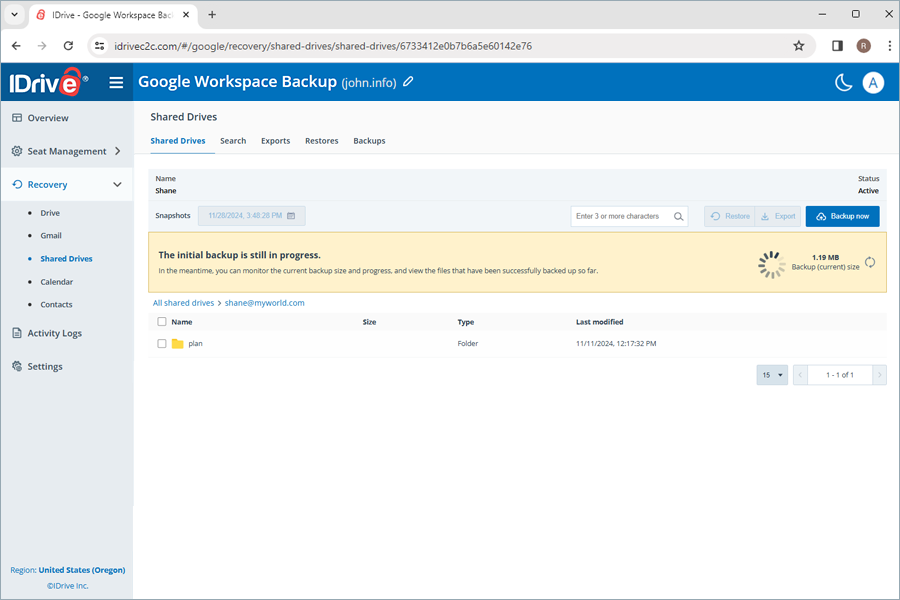 Copia de seguridad del espacio de trabajo de Google