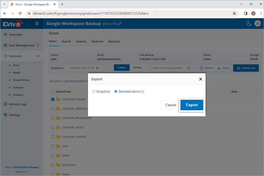 Copia de seguridad del espacio de trabajo de Google
