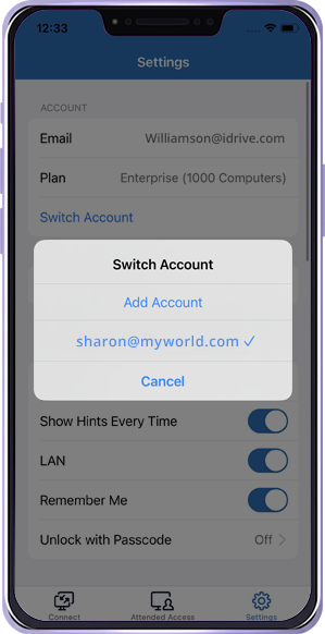 RemotePC add account