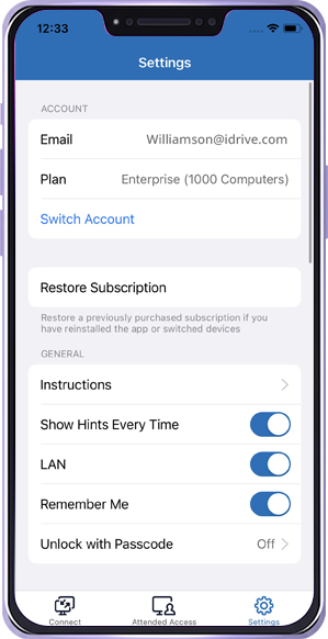 RemotePC switch account